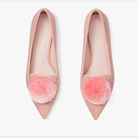 Kate Spade Amour Pom Flats KE385-1 Light Pink Pointed Toe Whimsical Chic Women 9 - Picture 1 of 15